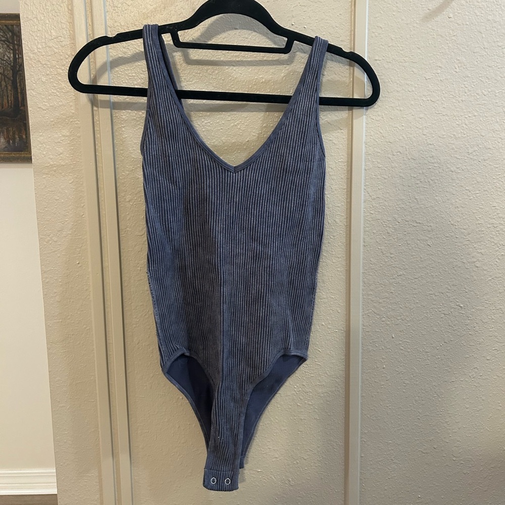 Blue Ribbed bodysuit